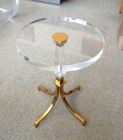 Charles Hollis Jones Pair of Regency Style Lucite Brass Side Tables by Charles Hollis Jones Signed - 3504437