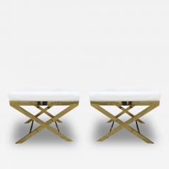 Charles Hollis Jones Pair of X Frame Benches in Solid Brass by Charles Hollis Jones Signed - 76600
