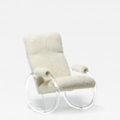 Charles Hollis Jones Post Modern Charles Hollis Jones Style Lucite Rocker in White Shearling C 1980s - 2853863