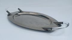 Charles Hollis Jones Vintage Mid Century Modern Lucite Chrome Oval Bar Serving Tray - 4715531