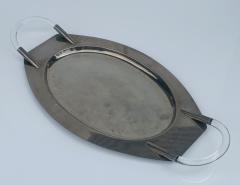 Charles Hollis Jones Vintage Mid Century Modern Lucite Chrome Oval Bar Serving Tray - 4715532