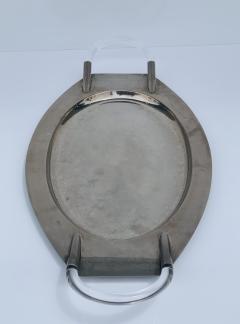 Charles Hollis Jones Vintage Mid Century Modern Lucite Chrome Oval Bar Serving Tray - 4715534
