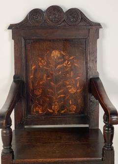 Charles II Oak Armchair with Inlaid Floral Back Panel circa 1680 - 2758929