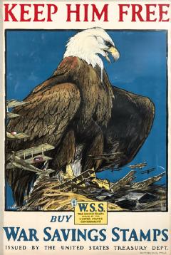 Charles Livingston Bull Keep Him Free Vintage WWI War Savings Stamps Poster by Charles Livingston Bull - 4006205