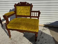 Charles Locke Eastlake Eastlake Period Walnut Olive Green Velvet Gossip Chair - 4386436