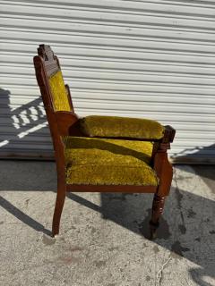 Charles Locke Eastlake Eastlake Period Walnut Olive Green Velvet Gossip Chair - 4386452