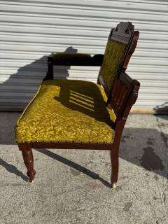 Charles Locke Eastlake Eastlake Period Walnut Olive Green Velvet Gossip Chair - 4386454