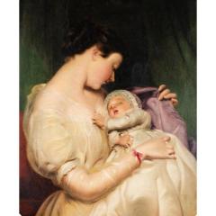 Charles Loring Elliott Antique Charles Loring Elliot Portrait Oil Painting 1812 1868 Mother and Child - 4359358