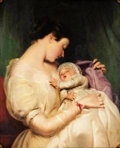 Charles Loring Elliott Antique Charles Loring Elliot Portrait Oil Painting 1812 1868 Mother and Child - 4361638