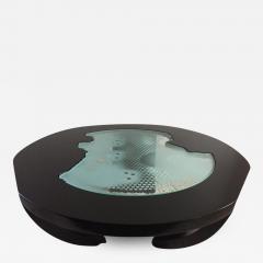 Charles Pace Charles Pace Black Lacquer Etched Engraved Glass Top Custom Coffee Table - 1605962