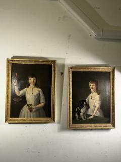 Charles Peale Polk EXCEPTIONAL PAIR OF EARLY PORTRAITS OF GIRL DOG GIRL WITH BIRD - 4690994