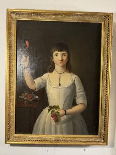 Charles Peale Polk EXCEPTIONAL PAIR OF EARLY PORTRAITS OF GIRL DOG GIRL WITH BIRD - 4690997