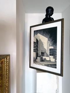 Charles Perry Weimer Art Deco Couple In Front of Black and White Art Deco Architecture - 3055497