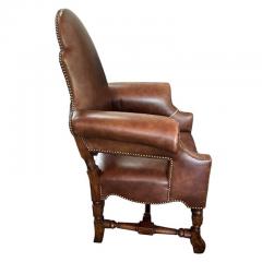 Charles Pollock 18th C Style Charles Pollock for William Switzer Walnut Leather Arm Chair - 4175430