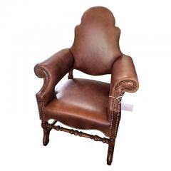 Charles Pollock 18th C Style Charles Pollock for William Switzer Walnut Leather Arm Chair - 4175432