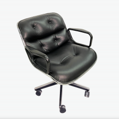 Charles Pollock Knoll Pollock Chair reupholstered in Black Italian Leather Steel Frame - 3445883