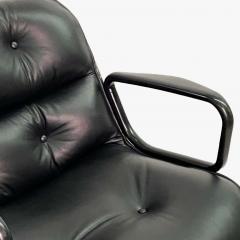 Charles Pollock Knoll Pollock Chair reupholstered in Black Italian Leather Steel Frame - 3445923