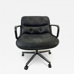 Charles Pollock Knoll Pollock Executive Chair in Original Black Suede Leather Matte Black Rim - 4177424