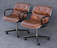 Charles Pollock Pair of Charles Pollock for Knoll Arm or Desk Chairs in Brown Leather Black - 3511366