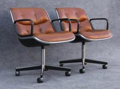 Charles Pollock Pair of Charles Pollock for Knoll Arm or Desk Chairs in Brown Leather Black - 3511429