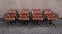 Charles Pollock Set of Eight Charles Pollock for Knoll Armchairs in Chrome Brown Leather MCM - 3442371