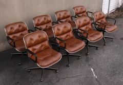 Charles Pollock Set of Eight Charles Pollock for Knoll Armchairs in Chrome Brown Leather MCM - 3442372