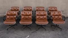 Charles Pollock Set of Eight Charles Pollock for Knoll Armchairs in Chrome Brown Leather MCM - 3442376