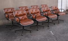 Charles Pollock Set of Eight Charles Pollock for Knoll Armchairs in Chrome Brown Leather MCM - 3442439