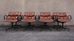 Charles Pollock Set of Eight Charles Pollock for Knoll Armchairs in Chrome Brown Leather MCM - 3442444