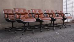 Charles Pollock Set of Eight Charles Pollock for Knoll Armchairs in Chrome Brown Leather MCM - 3442460