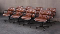 Charles Pollock Set of Eight Charles Pollock for Knoll Armchairs in Chrome Brown Leather MCM - 3442461