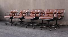 Charles Pollock Set of Eight Charles Pollock for Knoll Armchairs in Chrome Brown Leather MCM - 3442465