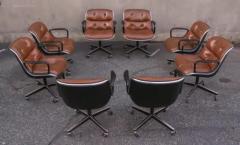 Charles Pollock Set of Eight Charles Pollock for Knoll Armchairs in Chrome Brown Leather MCM - 3442520