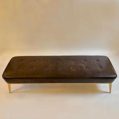 Charles Ramos MCM Brown Leather Bench with Tapered Gilt Metal Legs by Charles Ramos - 1862459