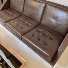 Charles Ramos Mid Century Modern Brown Leather Sofa with Tapered Gilt Metal Legs by C Ramos - 1862465