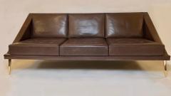 Charles Ramos Mid Century Modern Brown Leather Sofa with Tapered Gilt Metal Legs by C Ramos - 1862473