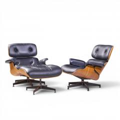Charles Ray Eames Charles Ray Eames for Herman Miller Walnut Lounge Chairs Pair with Ottoman - 4576063