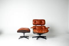 Charles Ray Eames Eames Lounge Chair Ottoman by Herman Miller 3rd Generation in Orange Leather - 4736334
