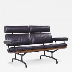 Charles Ray Eames Eames for Herman Miller Model ES108 Mid Century Leather and Walnut Two Seat Sofa - 3925629