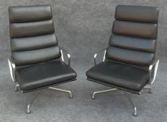 Charles Ray Eames Pair of Charles Ray Eames Herman Miller Black Leather Soft Pad Lounge Chairs - 3219248