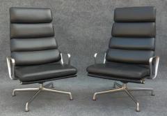 Charles Ray Eames Pair of Charles Ray Eames Herman Miller Black Leather Soft Pad Lounge Chairs - 3219250