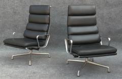 Charles Ray Eames Pair of Charles Ray Eames Herman Miller Black Leather Soft Pad Lounge Chairs - 3219281