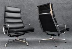 Charles Ray Eames Pair of Charles Ray Eames Herman Miller Black Leather Soft Pad Lounge Chairs - 3219292