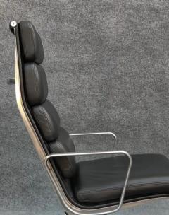 Charles Ray Eames Pair of Charles Ray Eames Herman Miller Black Leather Soft Pad Lounge Chairs - 3219315