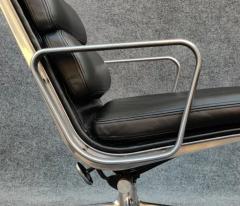 Charles Ray Eames Pair of Charles Ray Eames Herman Miller Black Leather Soft Pad Lounge Chairs - 3219344