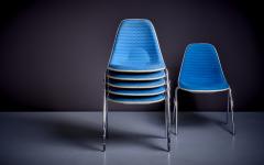 Charles Ray Eames Set of 6 Ray Charles Eames Side Chairs in Blue for Herman Miller - 3235420