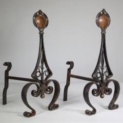 Charles Robert Ashbee C R Ashbee An early pair of Arts Crafts hand wrought iron copper fire dogs  - 4187723