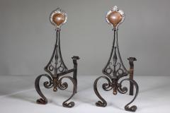 Charles Robert Ashbee C R Ashbee An early pair of Arts Crafts hand wrought iron copper fire dogs  - 4187724