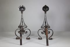 Charles Robert Ashbee C R Ashbee An early pair of Arts Crafts hand wrought iron copper fire dogs  - 4187726