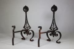 Charles Robert Ashbee C R Ashbee An early pair of Arts Crafts hand wrought iron copper fire dogs  - 4187727